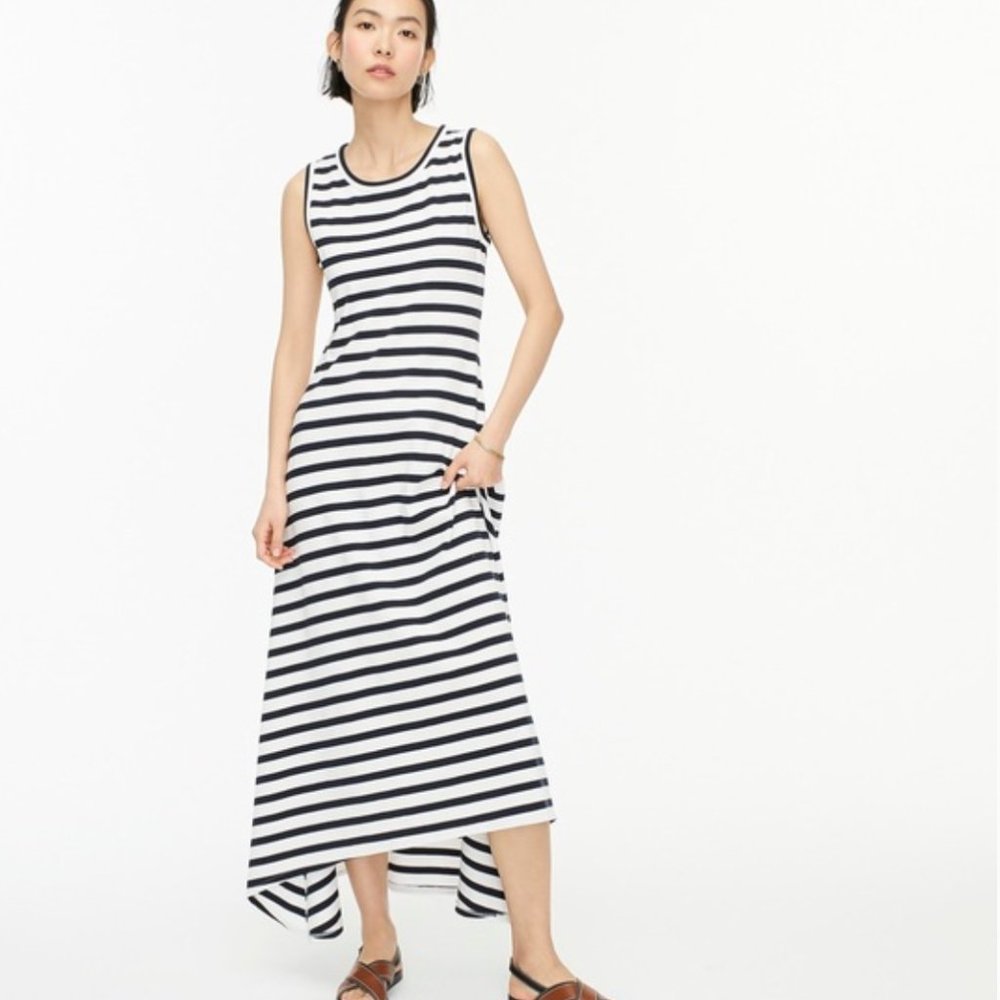 J. Crew Black and White Striped Sleeveless Maxi Dress